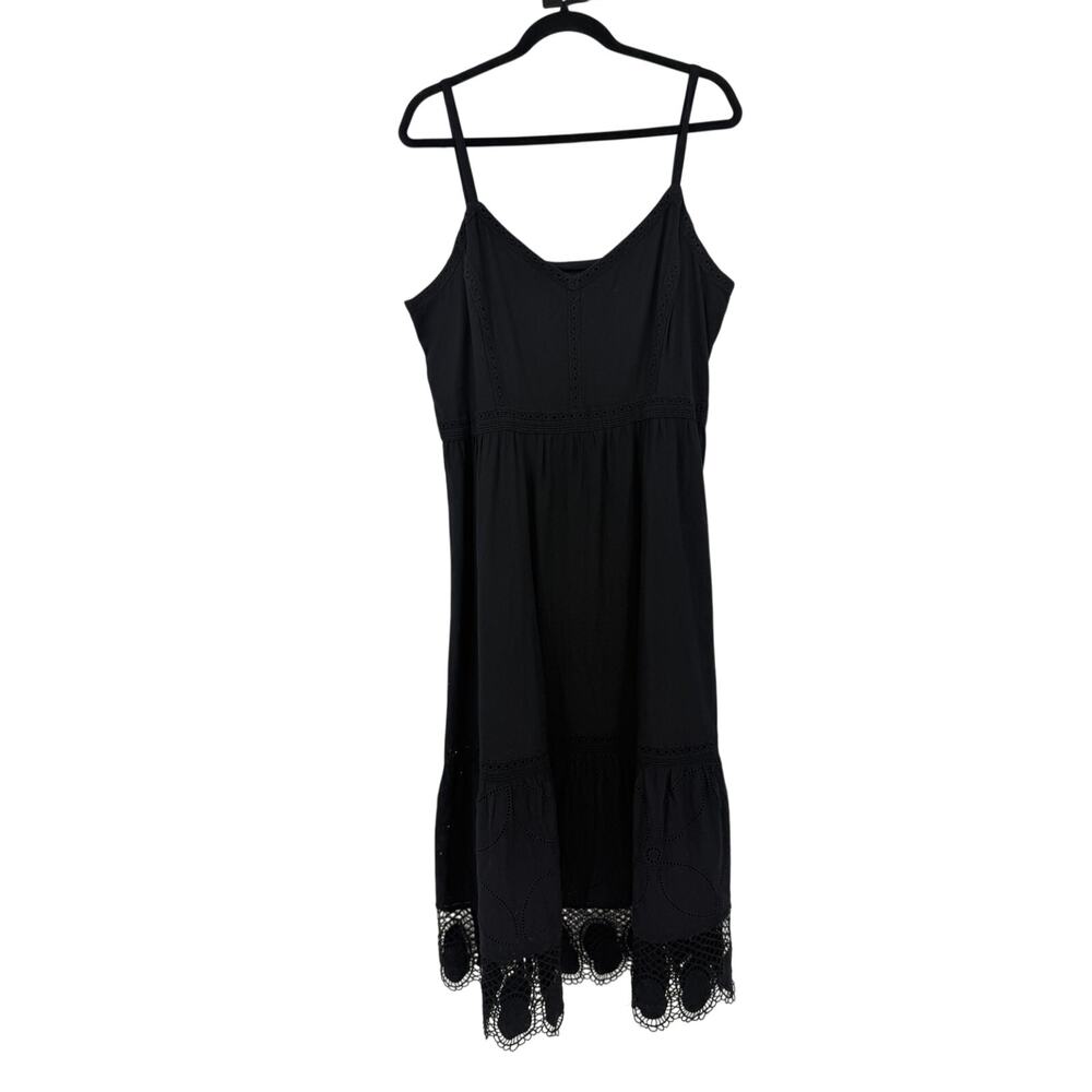 Anthropologie Womens Tiered Midi Dress Linen Empire Waist Spaghetti Strap Black